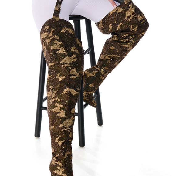 "MILITARY DAZZLE" Camouflage Thigh-High Stiletto Boots - Picture 9 of 13